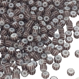 Seed beads, 8/0, brun/hvid stribet, 10 gram